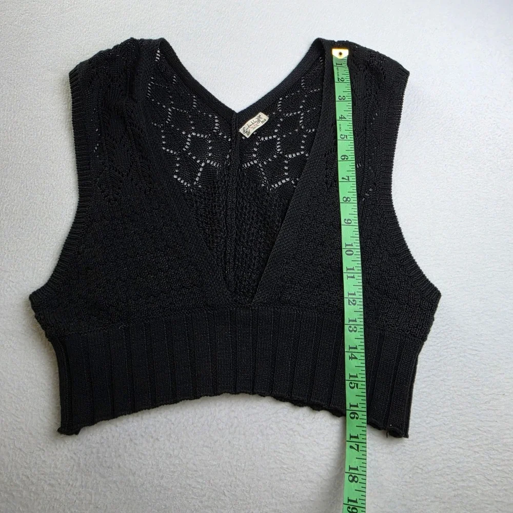 Free People Intimately Black Pointelle Knit Deep V-Neck Crop Top Sleeveless S